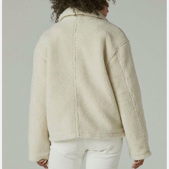 Lucky Brand Cream Sherpa Fleece Quilt Lined Button Up Teddy Shirt Jacket - Picture 4 of 16